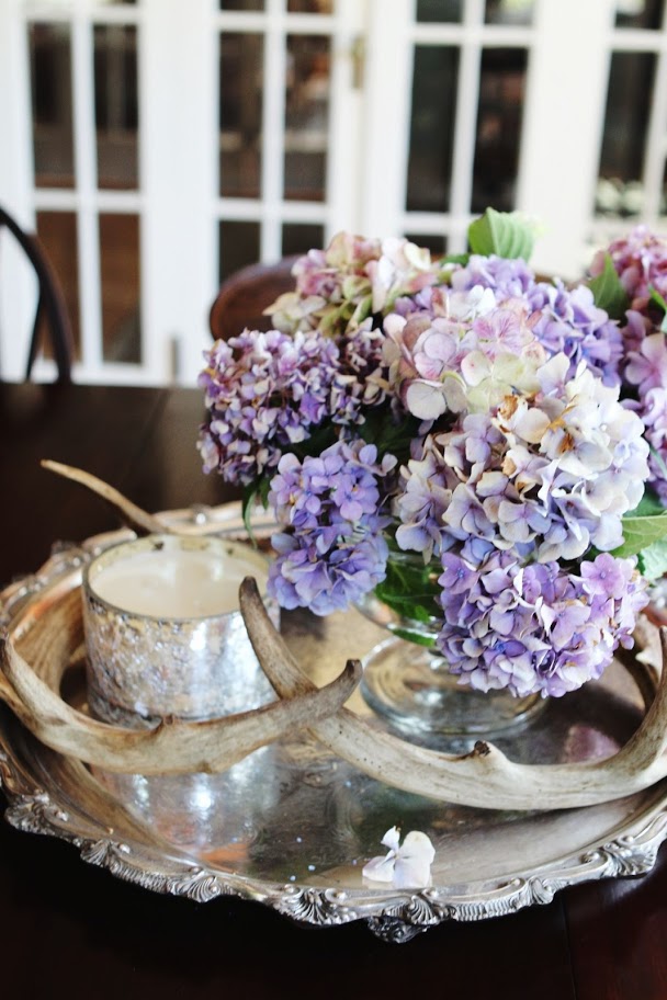 purple hydrangea centerpiece Vintage Bu-Te Antiques